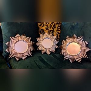 Set of three wall hanging mirrors with genuine aura angel quartz crystals